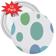 Polka Dots Blue Green White 3  Buttons (10 Pack)  by Mariart