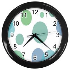 Polka Dots Blue Green White Wall Clocks (black) by Mariart