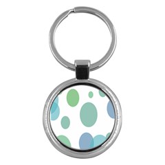 Polka Dots Blue Green White Key Chains (round)  by Mariart