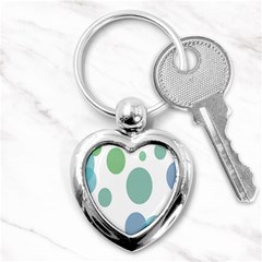 Polka Dots Blue Green White Key Chains (heart)  by Mariart