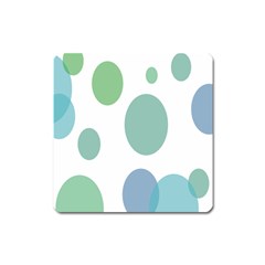 Polka Dots Blue Green White Square Magnet