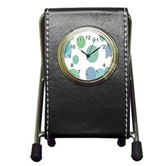 Polka Dots Blue Green White Pen Holder Desk Clocks by Mariart