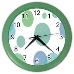 Polka Dots Blue Green White Color Wall Clocks by Mariart