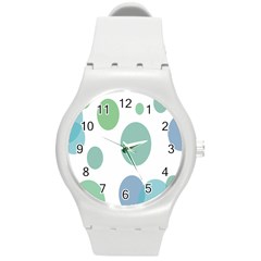 Polka Dots Blue Green White Round Plastic Sport Watch (m) by Mariart