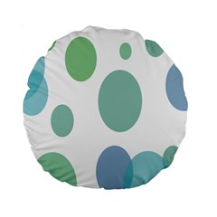 Polka Dots Blue Green White Standard 15  Premium Flano Round Cushions by Mariart