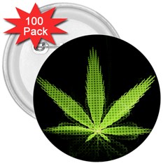 Marijuana Weed Drugs Neon Green Black Light 3  Buttons (100 Pack) 