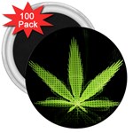 Marijuana Weed Drugs Neon Green Black Light 3  Magnets (100 pack) Front