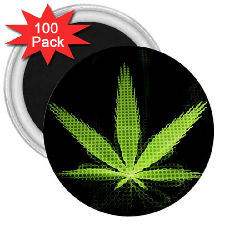 Marijuana Weed Drugs Neon Green Black Light 3  Magnets (100 pack)