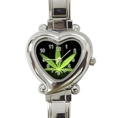 Marijuana Weed Drugs Neon Green Black Light Heart Italian Charm Watch