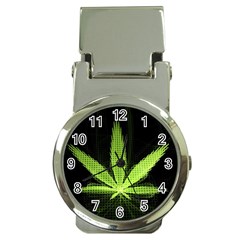 Marijuana Weed Drugs Neon Green Black Light Money Clip Watches