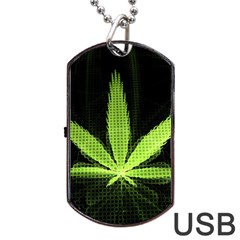 Marijuana Weed Drugs Neon Green Black Light Dog Tag Usb Flash (two Sides)