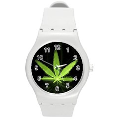 Marijuana Weed Drugs Neon Green Black Light Round Plastic Sport Watch (m) by Mariart