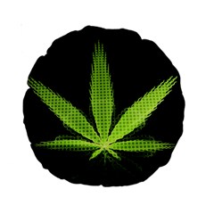 Marijuana Weed Drugs Neon Green Black Light Standard 15  Premium Round Cushions