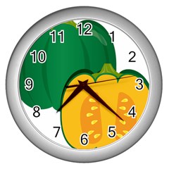 Pumpkin Peppers Green Yellow Wall Clocks (silver)  by Mariart