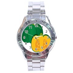 Pumpkin Peppers Green Yellow Stainless Steel Analogue Watch by Mariart