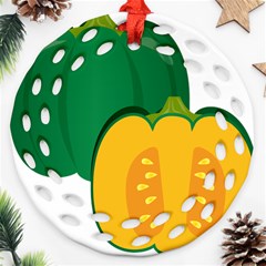 Pumpkin Peppers Green Yellow Round Filigree Ornament (two Sides) by Mariart