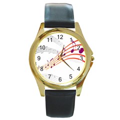 Musical Net Purpel Orange Note Round Gold Metal Watch