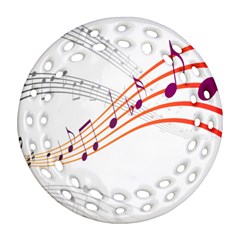 Musical Net Purpel Orange Note Round Filigree Ornament (Two Sides)