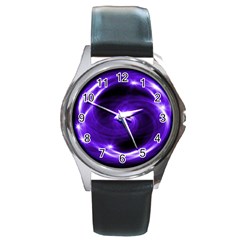 Purple Black Star Neon Light Space Galaxy Round Metal Watch