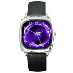 Purple Black Star Neon Light Space Galaxy Square Metal Watch by Mariart