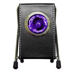 Purple Black Star Neon Light Space Galaxy Pen Holder Desk Clocks