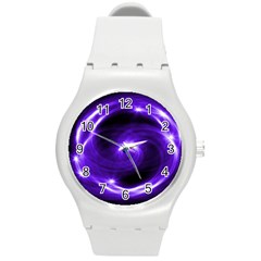 Purple Black Star Neon Light Space Galaxy Round Plastic Sport Watch (m) by Mariart