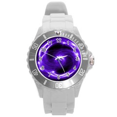 Purple Black Star Neon Light Space Galaxy Round Plastic Sport Watch (l)