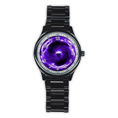 Purple Black Star Neon Light Space Galaxy Stainless Steel Round Watch by Mariart