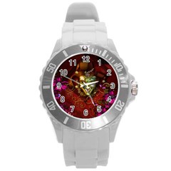 Wonderful Venetian Mask With Floral Elements Round Plastic Sport Watch (l) by FantasyWorld7