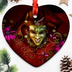 Wonderful Venetian Mask With Floral Elements Ornament (heart) by FantasyWorld7