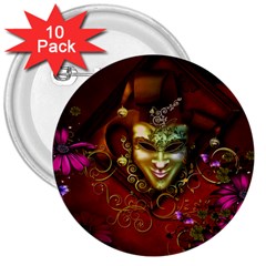 Wonderful Venetian Mask With Floral Elements 3  Buttons (10 Pack)  by FantasyWorld7