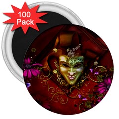 Wonderful Venetian Mask With Floral Elements 3  Magnets (100 Pack) by FantasyWorld7