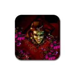 Wonderful Venetian Mask With Floral Elements Rubber Square Coaster (4 Pack)  by FantasyWorld7