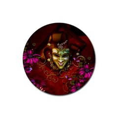 Wonderful Venetian Mask With Floral Elements Rubber Coaster (round)  by FantasyWorld7