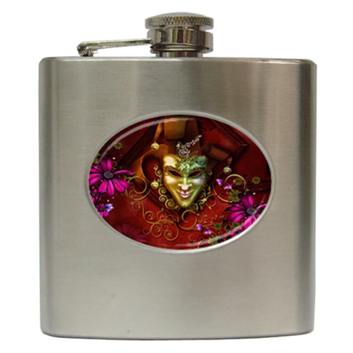 Wonderful Venetian Mask With Floral Elements Hip Flask (6 oz)