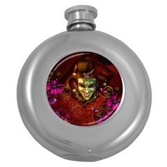 Wonderful Venetian Mask With Floral Elements Round Hip Flask (5 Oz) by FantasyWorld7