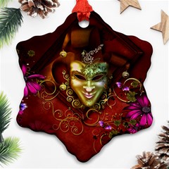 Wonderful Venetian Mask With Floral Elements Snowflake Ornament (two Sides) by FantasyWorld7