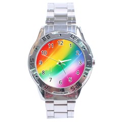 Red Yellow White Pink Green Blue Rainbow Color Mix Stainless Steel Analogue Watch