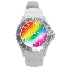 Red Yellow White Pink Green Blue Rainbow Color Mix Round Plastic Sport Watch (l)