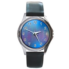 Rain Star Planet Galaxy Blue Sky Purple Blue Round Metal Watch