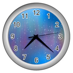 Rain Star Planet Galaxy Blue Sky Purple Blue Wall Clocks (silver)  by Mariart