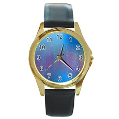 Rain Star Planet Galaxy Blue Sky Purple Blue Round Gold Metal Watch