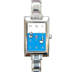 Ship Sea Beack Sun Blue Sky White Water Rectangle Italian Charm Watch by Mariart