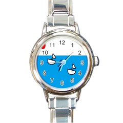 Ship Sea Beack Sun Blue Sky White Water Round Italian Charm Watch by Mariart