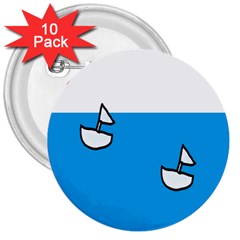 Ship Sea Beack Sun Blue Sky White Water 3  Buttons (10 Pack) 