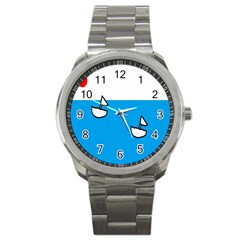 Ship Sea Beack Sun Blue Sky White Water Sport Metal Watch by Mariart