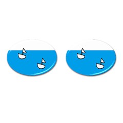 Ship Sea Beack Sun Blue Sky White Water Cufflinks (oval)