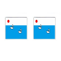 Ship Sea Beack Sun Blue Sky White Water Cufflinks (square)