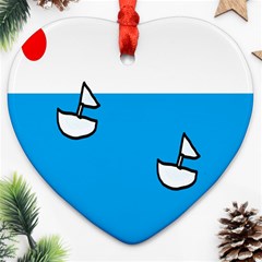 Ship Sea Beack Sun Blue Sky White Water Heart Ornament (two Sides)