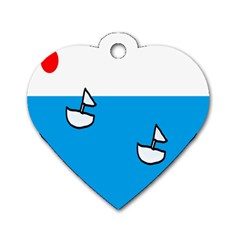 Ship Sea Beack Sun Blue Sky White Water Dog Tag Heart (one Side) by Mariart